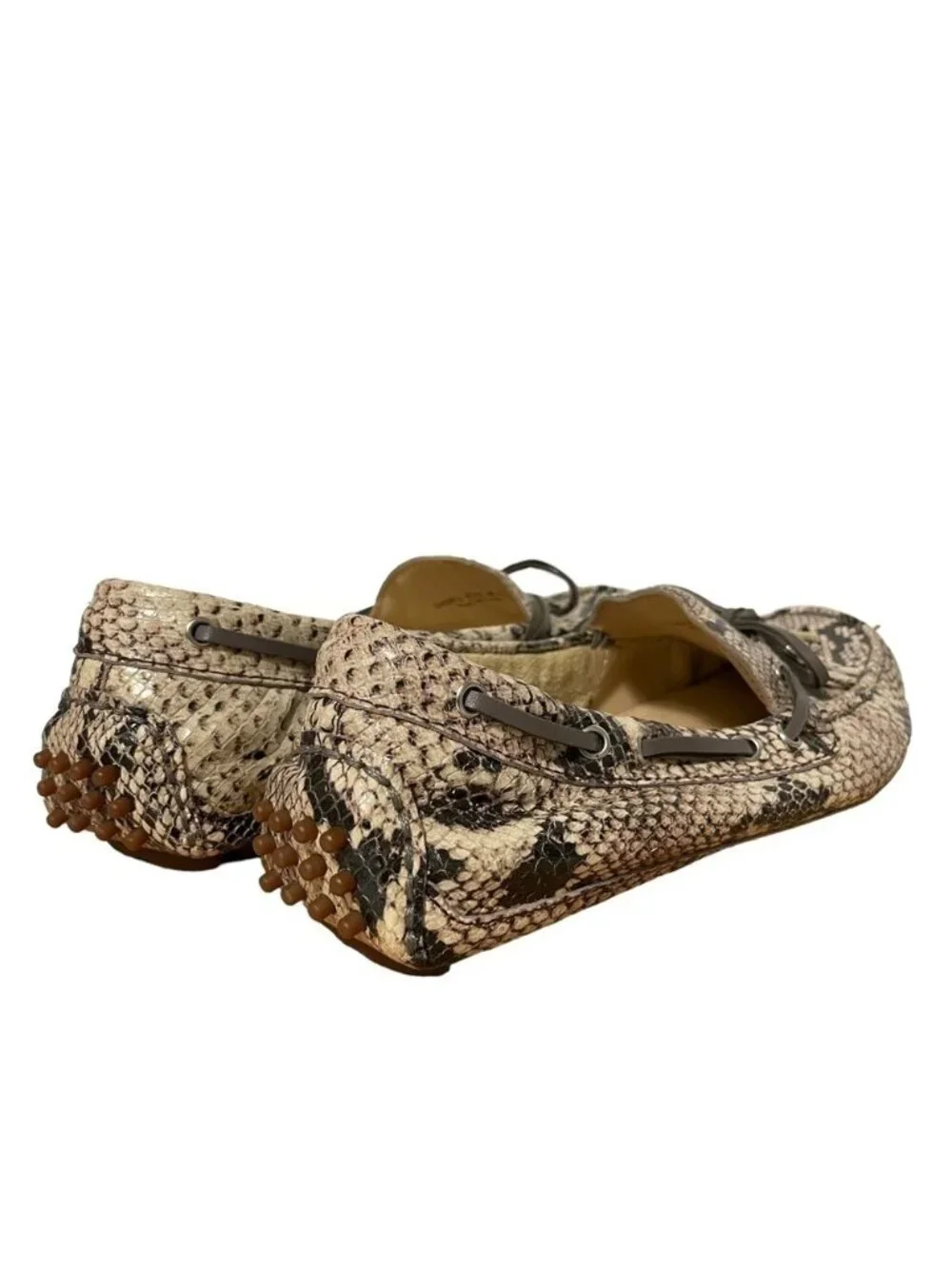 Cole Haan Garnet Snakeprint Loafers Brown Black Leather Mocs Tassel Size 7.5
